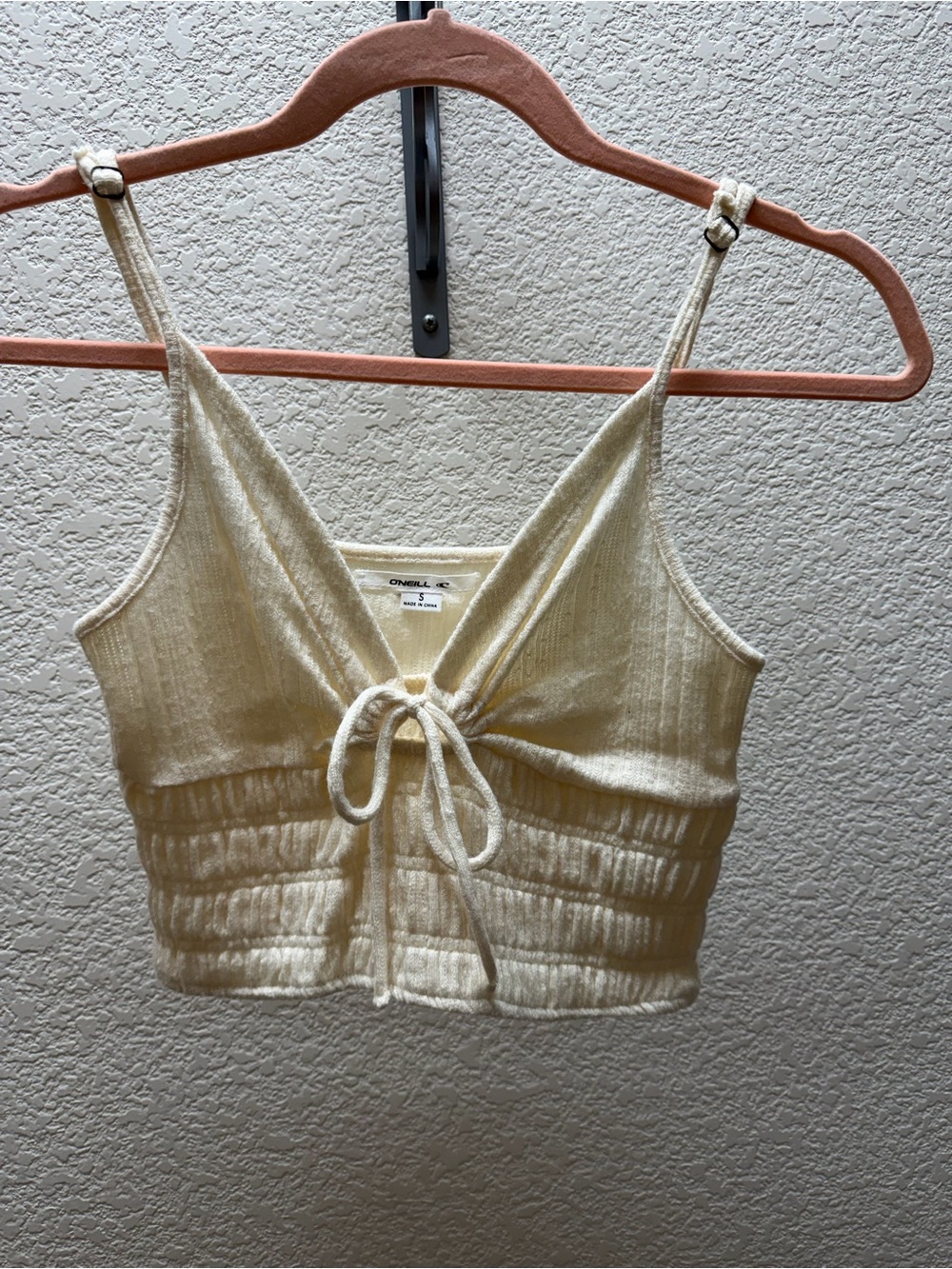 O'Neill Cream Ribbed Tie-Front Cropped Camisole